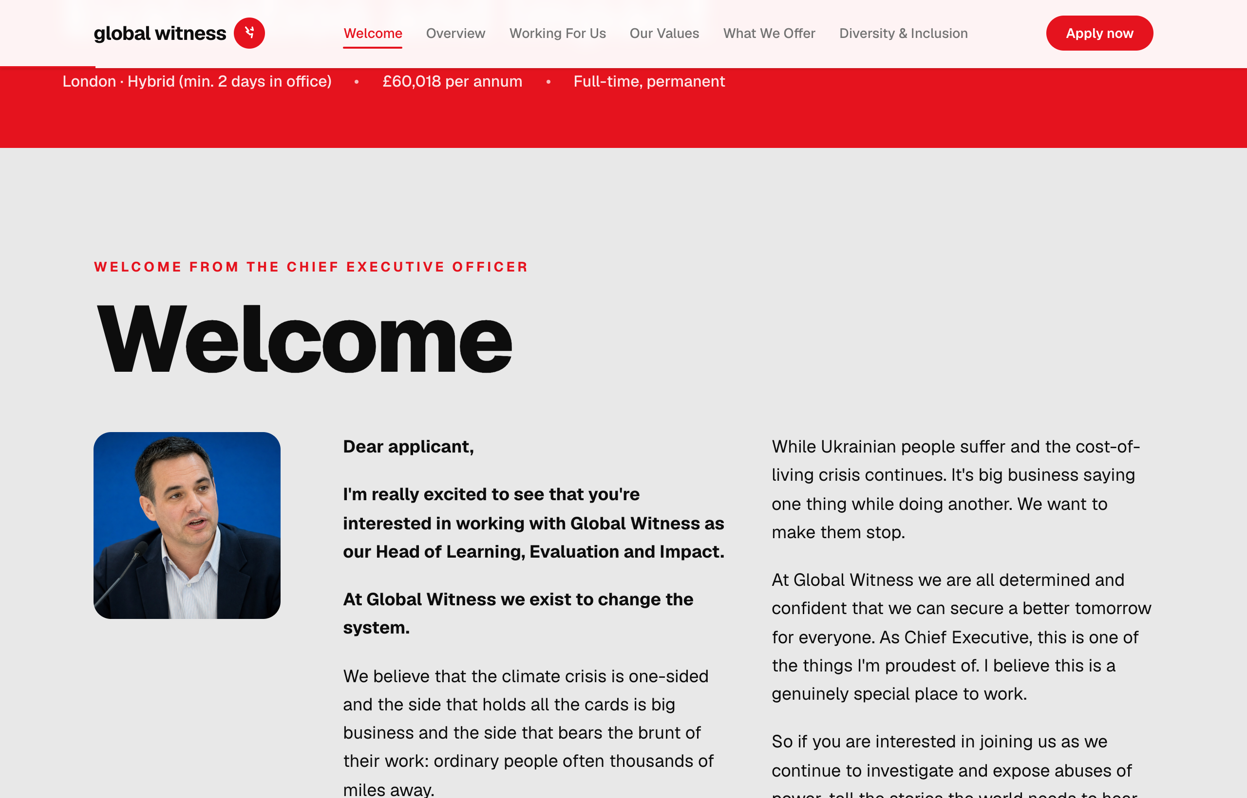 Global Witness microsite — Welcome from the CEO