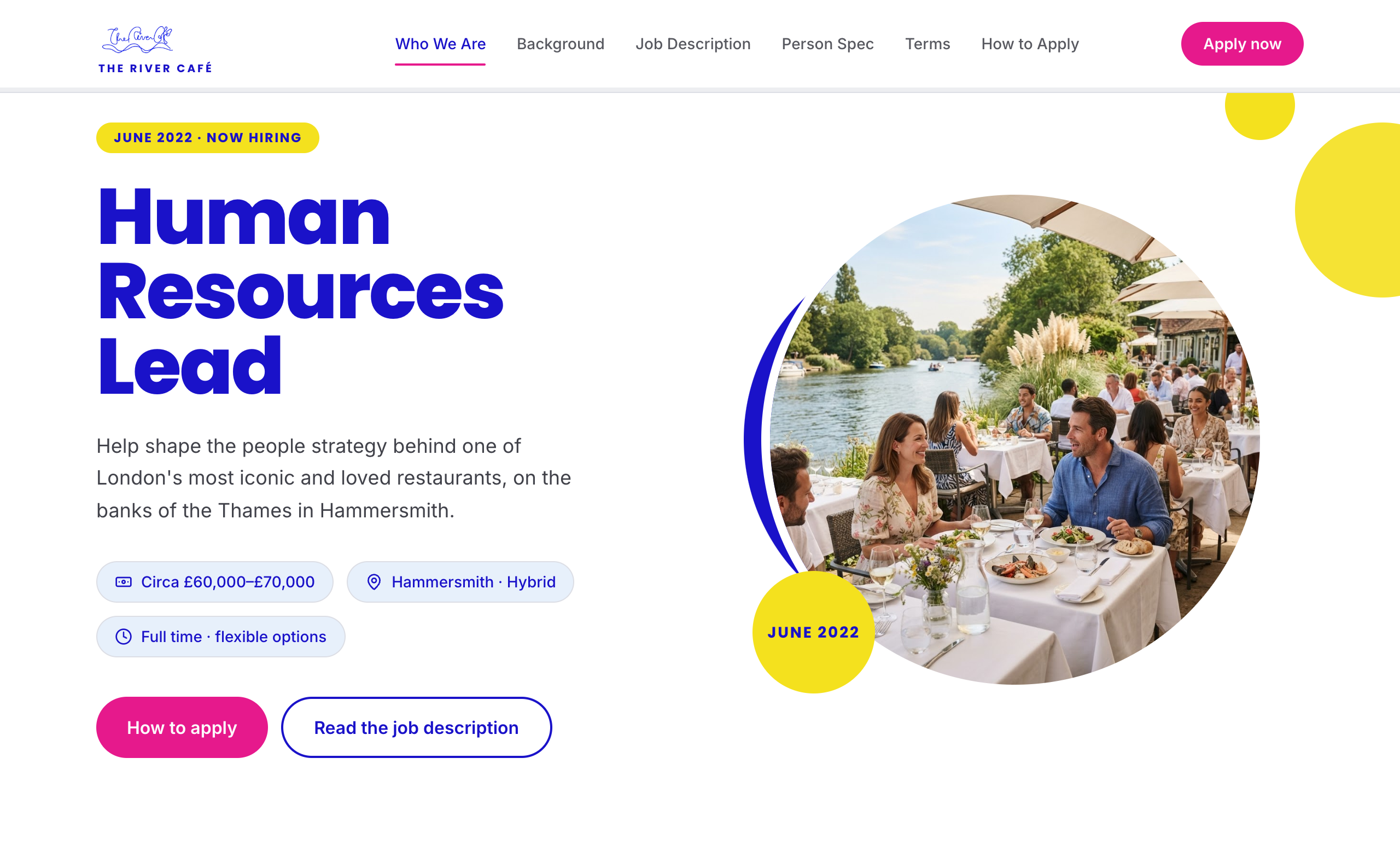 The River Café microsite hero — Human Resources Lead