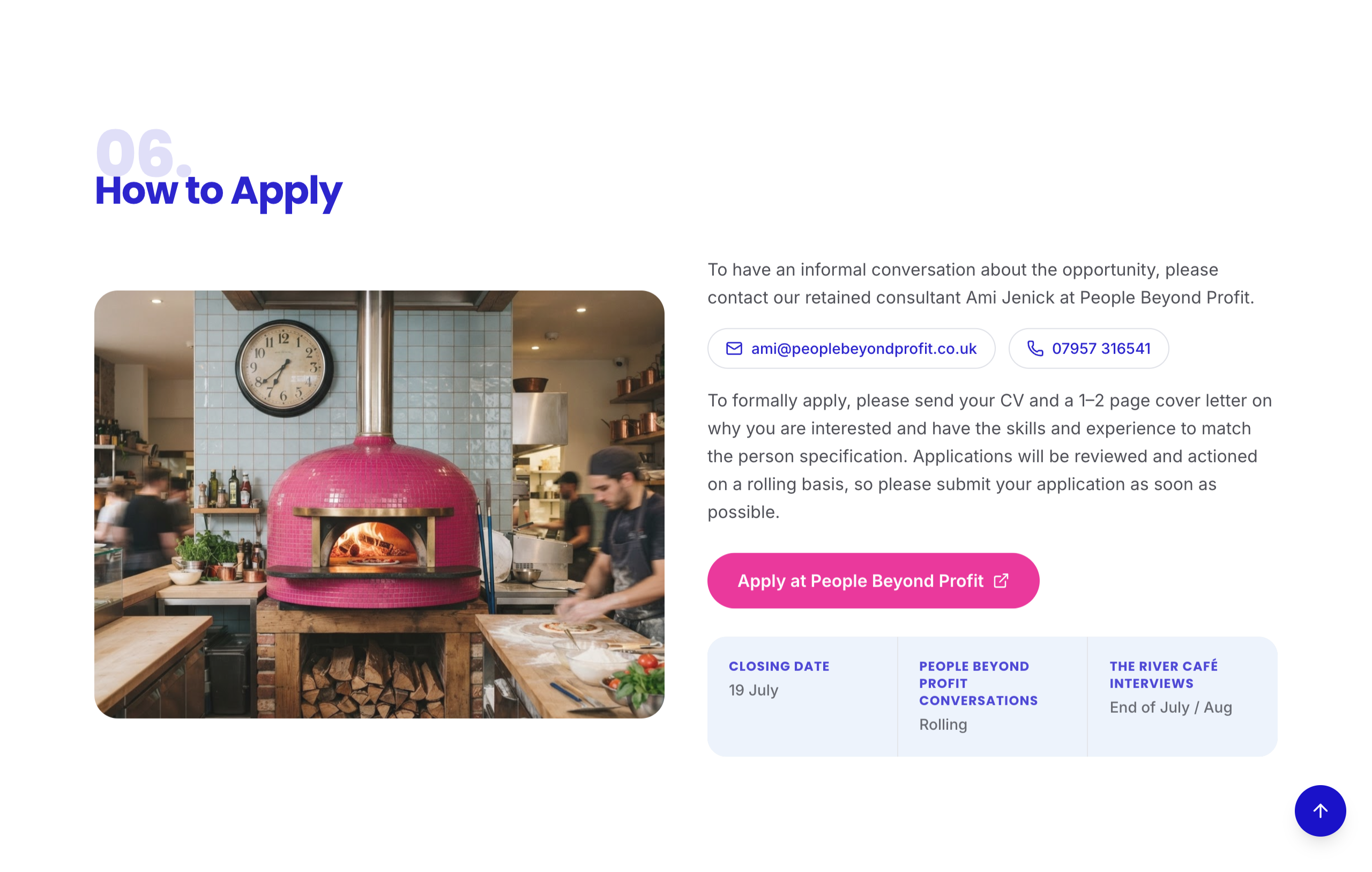 The River Café microsite — How to Apply with wood-fired oven photography